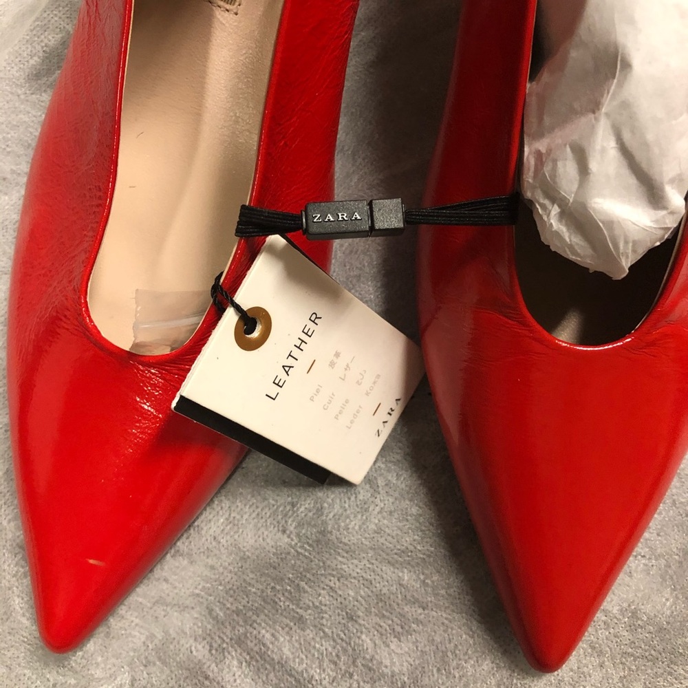 LAST NWT ZARA RED LEATHER MID-HEEL SLINGBACK SHOES